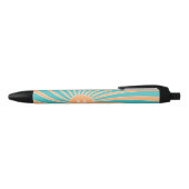 Perzik en turquoise retro stijl zonnestraalontwerp zwarte inkt pen (Bovenkant)