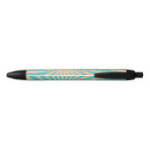 Perzik en turquoise retro stijl zonnestraalontwerp zwarte inkt pen (Achterkant)