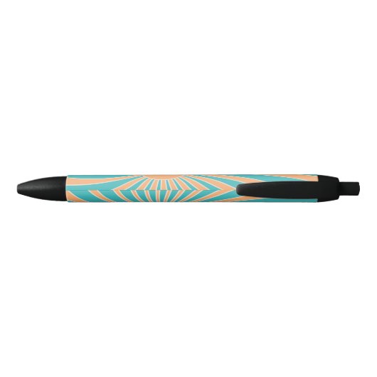Perzik en turquoise retro stijl zonnestraalontwerp zwarte inkt pen (Achterkant)