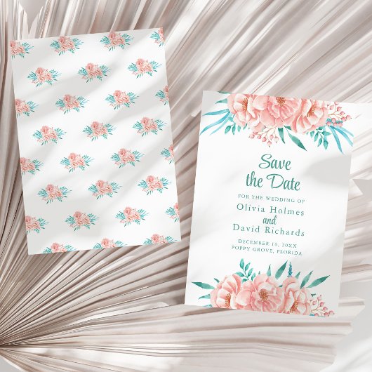 Perzik en Turquoise Save the Date Kaart