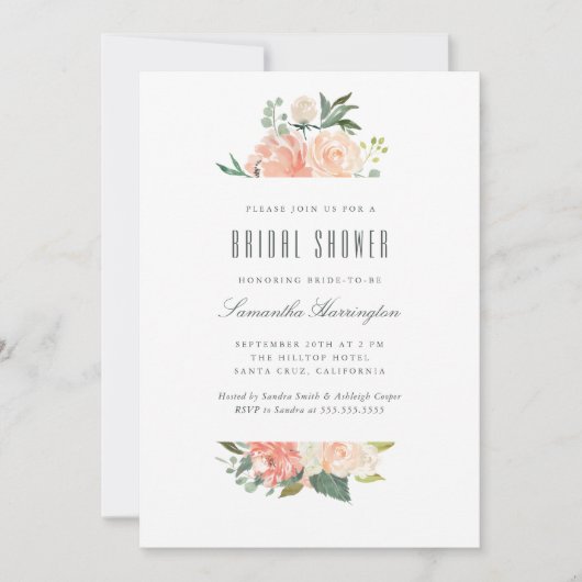 Perzik en Waterverf van Cream Floral Vrijgezellenf Kaart (Voorkant)