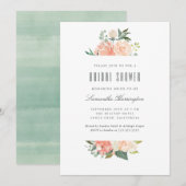 Perzik en Waterverf van Cream Floral Vrijgezellenf Kaart (Voorkant / Achterkant)