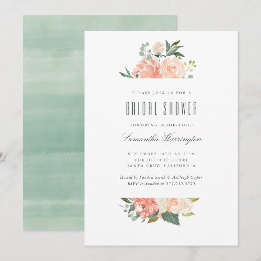 Perzik en Waterverf van Cream Floral Vrijgezellenf Kaart (Voorkant / Achterkant)