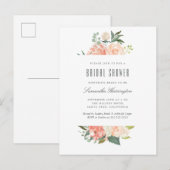 Perzik en Waterverf van Cream Floral Vrijgezellenf Uitnodiging Briefkaart (Voorkant / Achterkant)