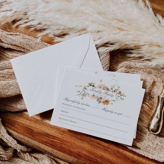 Perzik en Wijze Groene Bloementuin Trouwen RSVP Kaartje