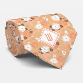 Perzik en wit bloemmonogram stropdas (Opgerold)