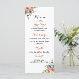 Perzik en wit bruiloft receptie menu