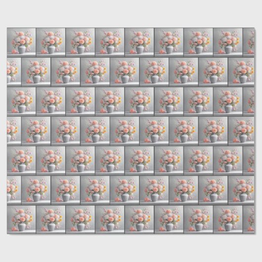 Perzik en wit Dahlia Boeket Cadeaupapier (Vlak)