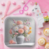 Perzik en wit Dahlia Boeket Papieren Bordje (Feest)