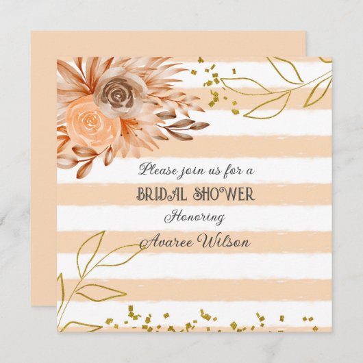 Perzik en wit gestreept met gouden douche kaart (Voorkant / Achterkant)