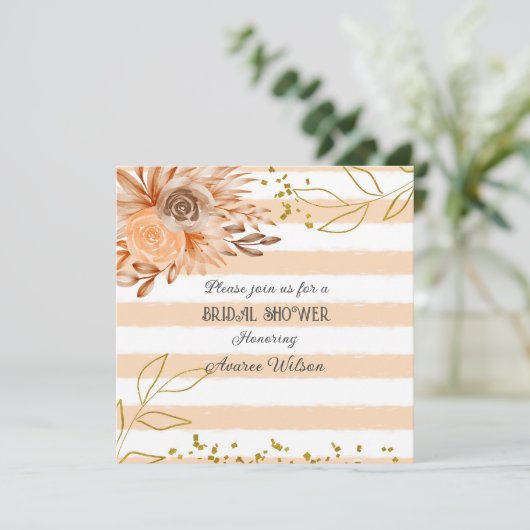 Perzik en wit gestreept met gouden douche kaart (Staand voorkant)