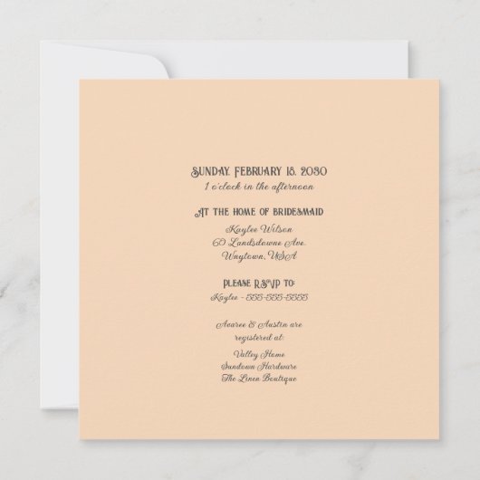 Perzik en wit gestreept met gouden douche kaart (Achterkant)