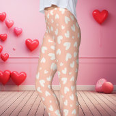 Perzik en Wit Hart Patroon Valentijnsdag Leggings