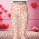 Perzik en Wit Hart Patroon Valentijnsdag Leggings