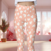 Perzik en Wit Hart Patroon Valentijnsdag Leggings