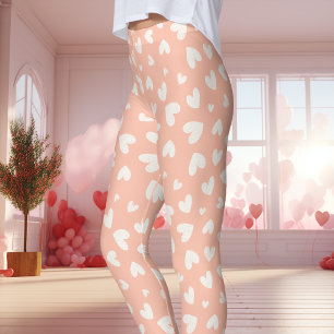 Perzik en Wit Hart Patroon Valentijnsdag Leggings