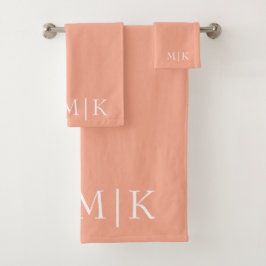 Perzik en wit | Modern monogram Bad Handdoek