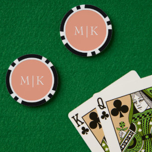 Perzik en wit Modern monogram Poker Chips