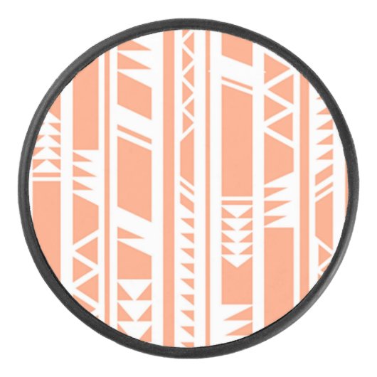 Perzik en wit tribal print patroon hockey puck (Voorkant)