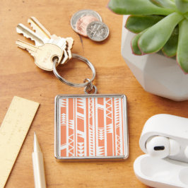 Perzik en wit tribal print patroon sleutelhanger