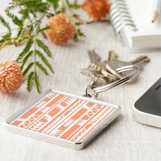 Perzik en wit tribal print patroon sleutelhanger (Zijkant)