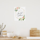 Perzik en Witte Bloemen Bruidsdouche Welkomstbord Poster (Keuken)