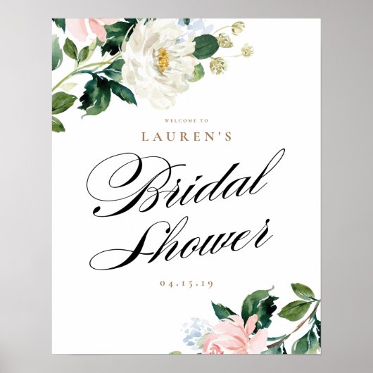 Perzik- en witte bloemen bruidsfeest welkomstbord poster (Voorkant)