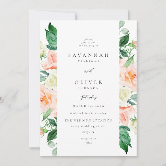 Perzik en witte bloemen bruiloft v3 kaart (Voorkant)