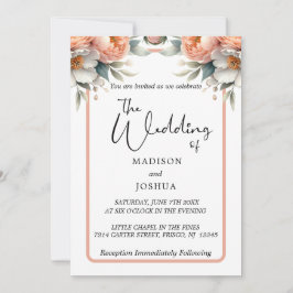 Perzik en witte bloemen kaart