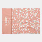 Perzik en witte bloemen monogram theedoek (Horizontaal)