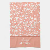 Perzik en witte bloemen monogram theedoek (Verticaal)