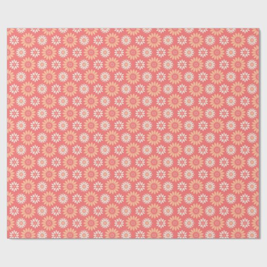 Perzik en witte bloemen op koraal cadeaupapier (Vlak)