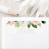 Perzik en witte bloemen retour adreslabels etiket (Insitu)