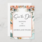 Perzik en witte bloemen save the date (Voorkant / Achterkant)