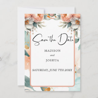 Perzik en witte bloemen save the date