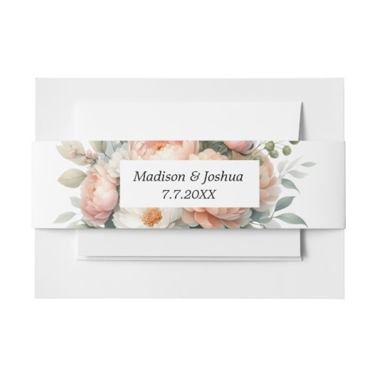 Perzik en witte bloemen uitnodigingen wikkel (Voorkant Voorbeeld)