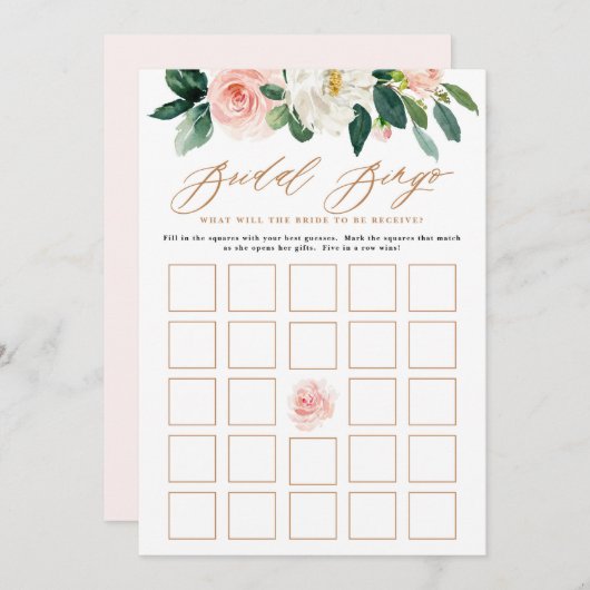 Perzik en witte bloemen Vrijgezellenfeest Bingo sp Kaart (Voorkant / Achterkant)