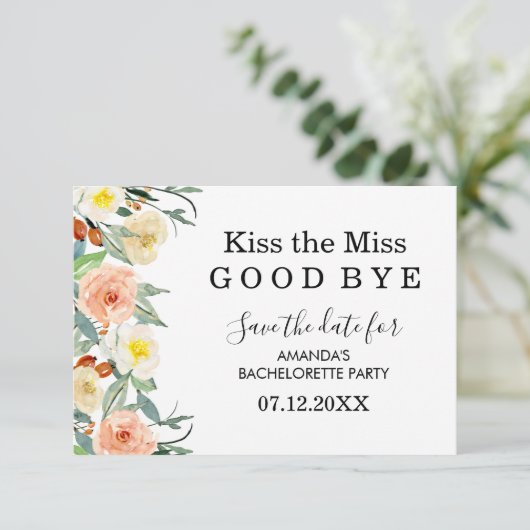 Perzik en witte bloemenbachelorette Bewaar de datu Save The Date (Staand voorkant)