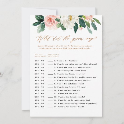 Perzik en witte bloemenbruidegom zegt spel kaart (Voorkant)