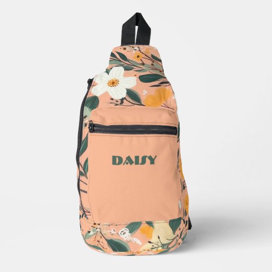 Perzik en witte bloemenprint sling bag (Voorkant)