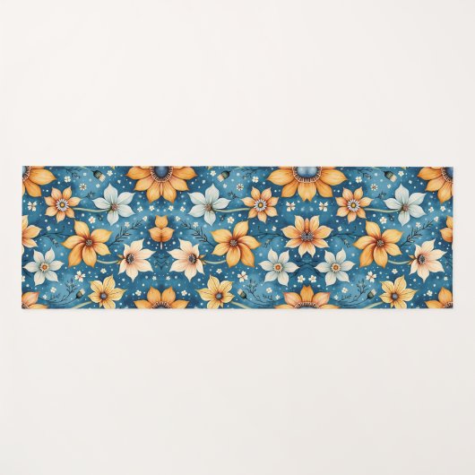 Perzik en witte bloemenyoga mat (Voorkant (horizontaal))