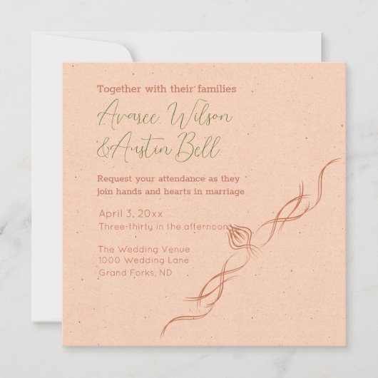 Perzik en witte minimalistische bruiloft kaart (Voorkant)