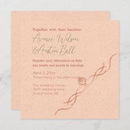 Perzik en witte minimalistische bruiloft kaart