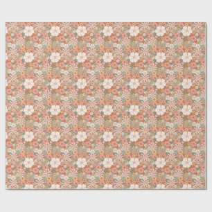 Perzik- en witte retro madeliefjes bloempatroon  cadeaupapier