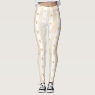 Perzik en witte streep - harten, bloemen, pootafdr leggings
