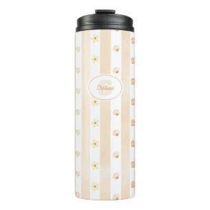 Perzik en witte streep - harten, bloemen, pootafdr thermosbeker