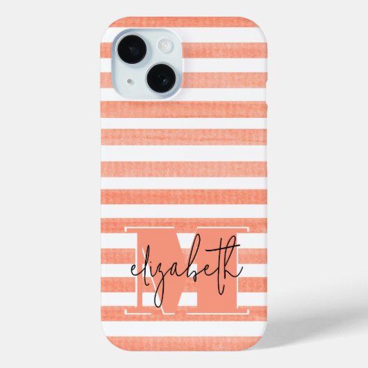Perzik en Witte Streep Monogrammed Case-Mate iPhone Case (Achterkant)