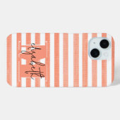 Perzik en Witte Streep Monogrammed Case-Mate iPhone Case (Achterkant (horizontaal))