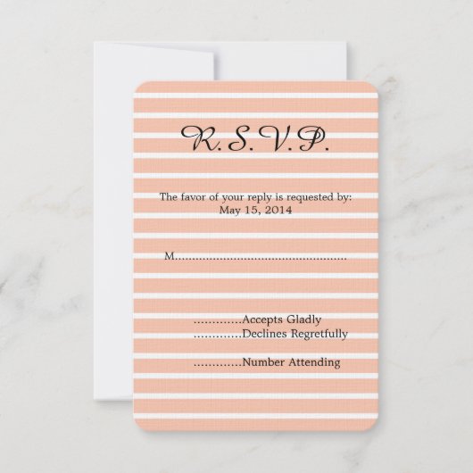 Perzik en witte strepen bruiloft RSVP (Voorkant)