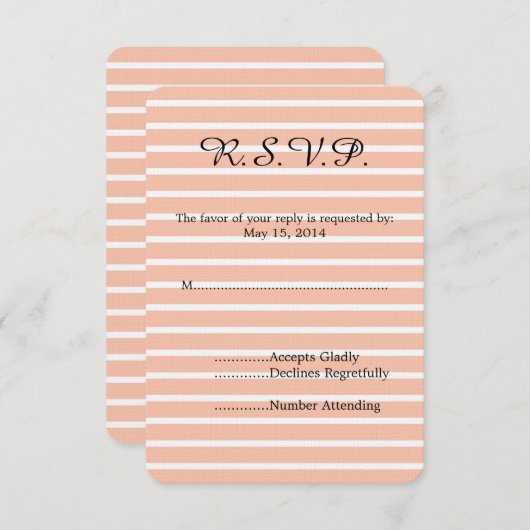Perzik en witte strepen bruiloft RSVP (Voorkant / Achterkant)